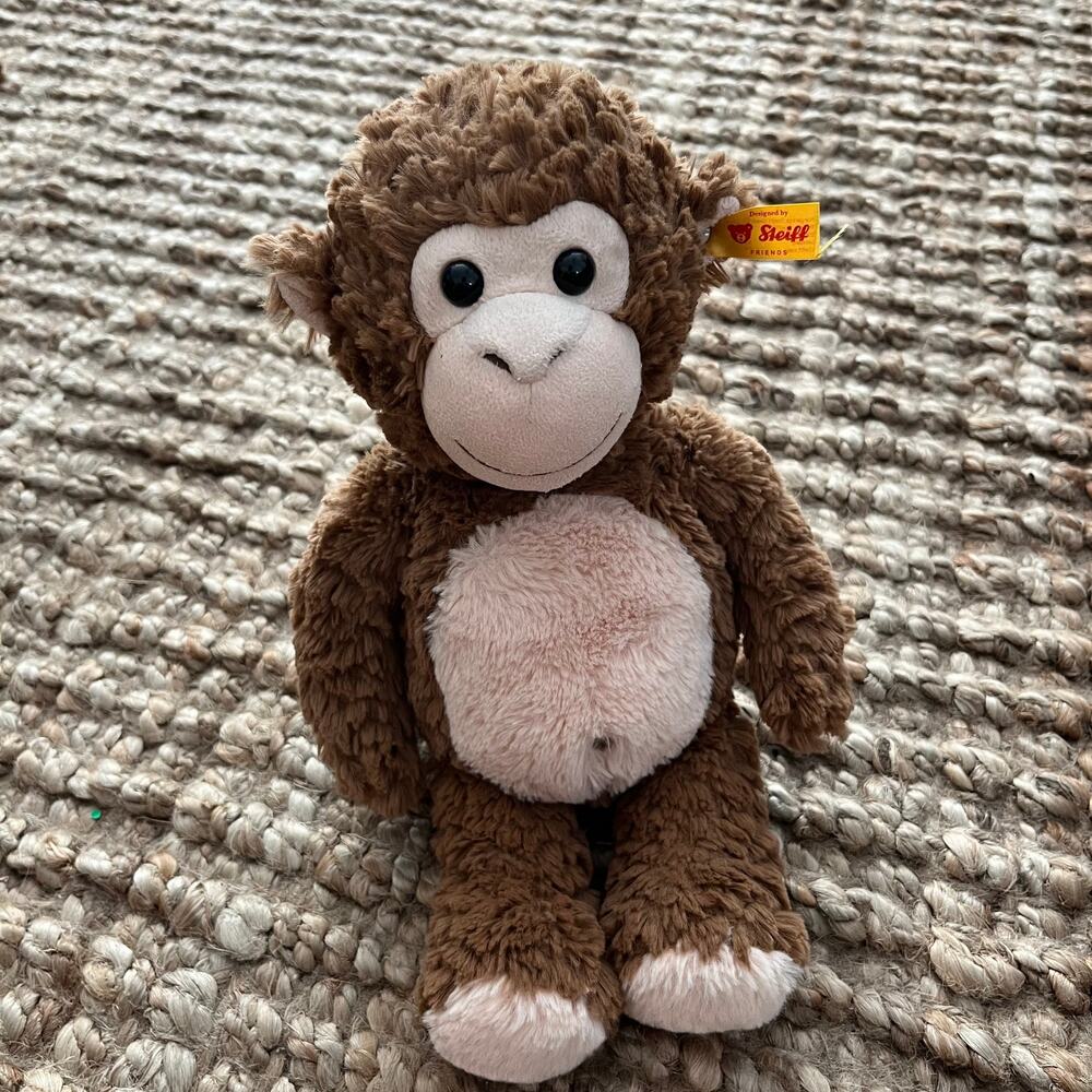 Steiff Bodo Monkey Brown Plush 12" Button in Ear Stuffed Animal EUC